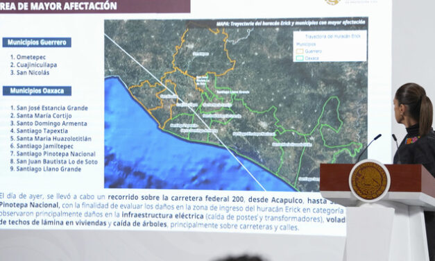 Presidenta evalúa daños por huracán Erick en Oaxaca